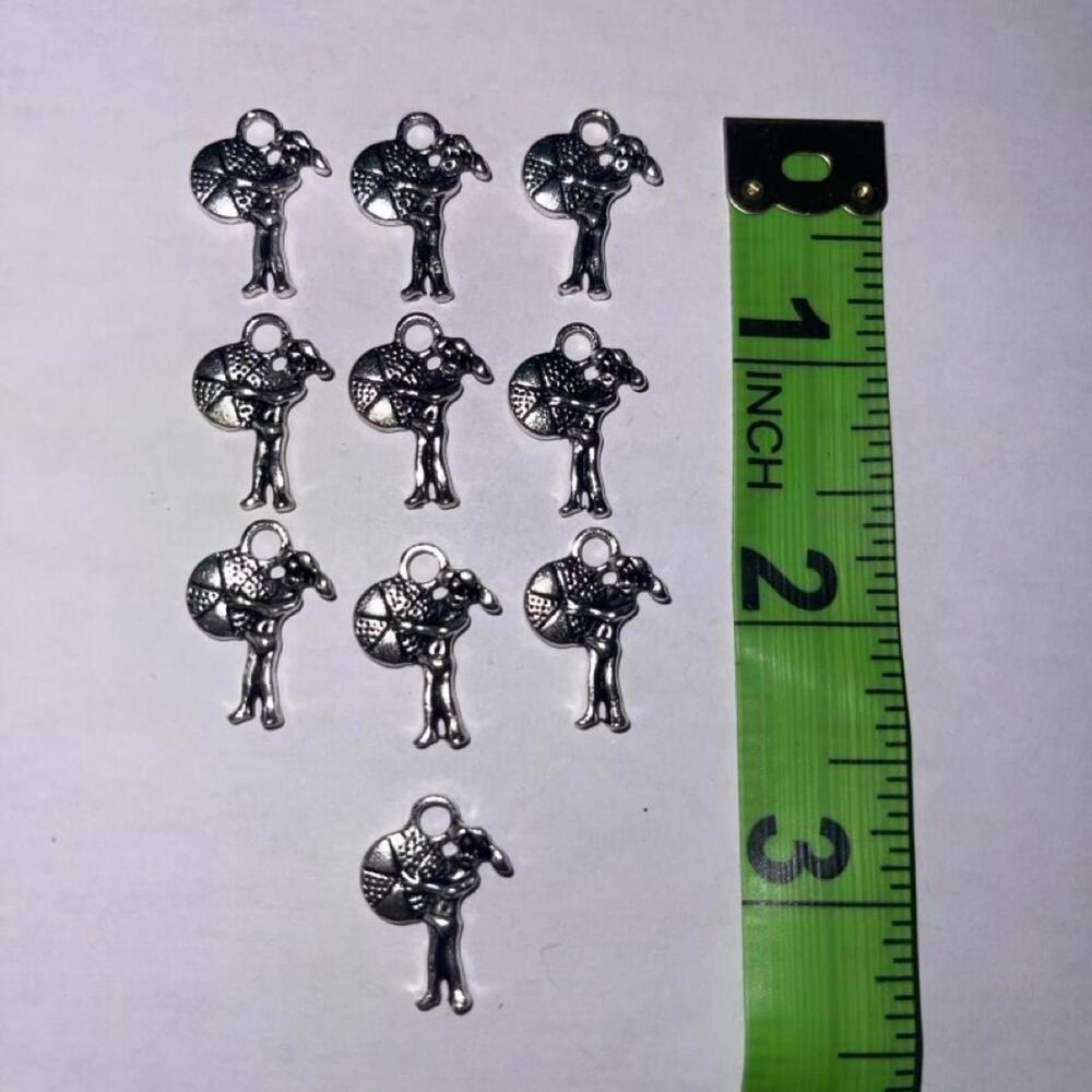 1" Silver Tone Basketball Player Charms Sports Pendants Craft Findings